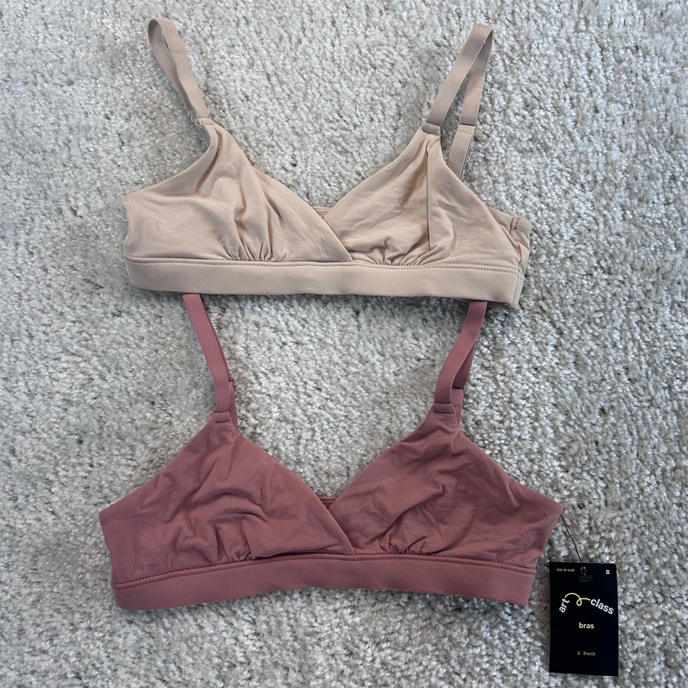 Art Class Girls 2 Pack Triangle Bralettes Rose Bermuda Sand Small NEW